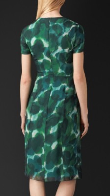 peacock green floral silk dress - image 2