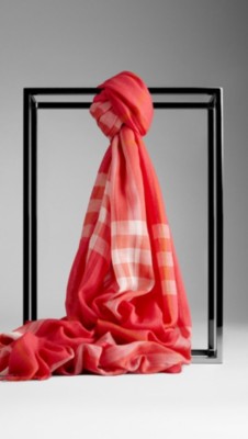 Check Wool Silk Scarf