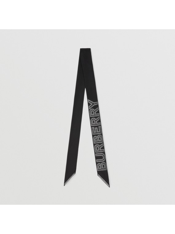Schmaler Seidenschal mit Kristall-Logo (Schwarz)