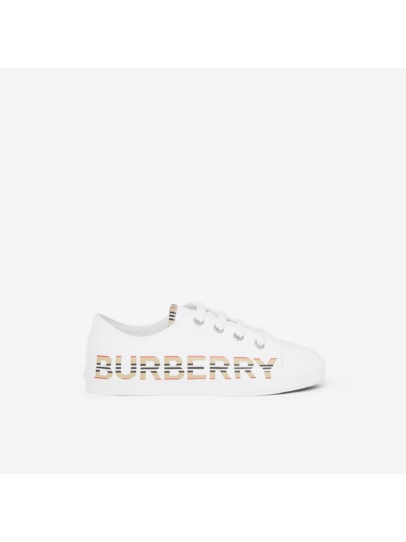 Sneaker aus Baumwollgabardine mit Burberry-Logo im Streifendesign (Optic-weiß)