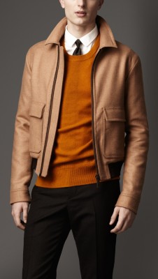 Leather Detail Camel Hair Blouson