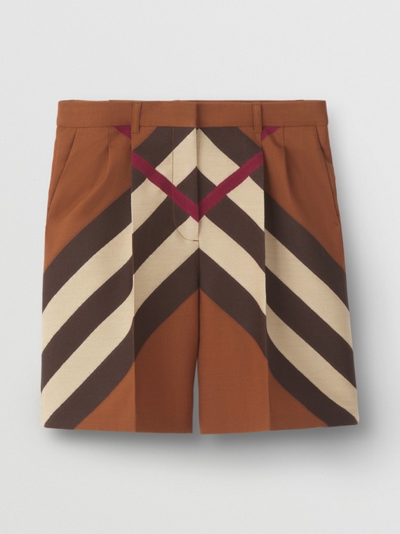 Pantalones cortos de vestir en lana con cuadros estilo zigzag (Marrón Abedul Oscuro)