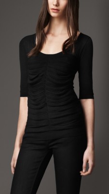 Ruched Cotton Blend Sweater