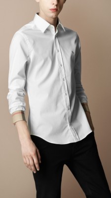 Check Cuff Stretch Cotton Shirt