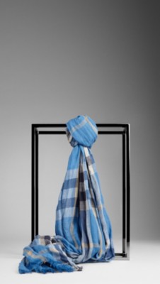 Check Linen Silk Crinkled Scarf