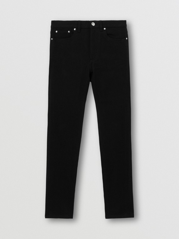 Jeans skinny in denim giapponese con motivo monogramma (Nero)