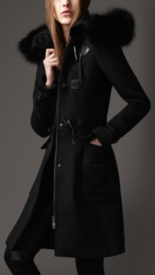 Fur Trim Hooded Duffle Coat