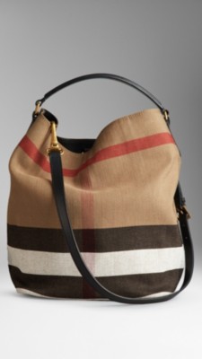 Medium Canvas Check Hobo Bag Black | Burberry