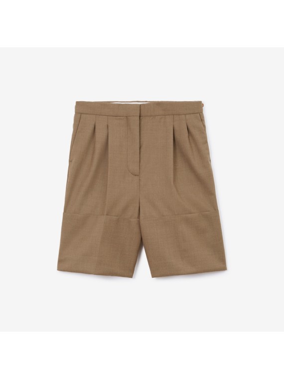 Pantalones cortos de vestir en lana con bajos vueltos (Taupe Oscuro)