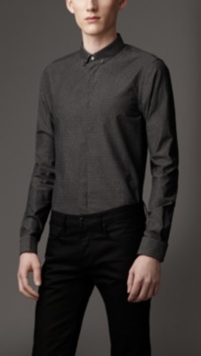 Slim Fit Textured Spot Cotton Shirt