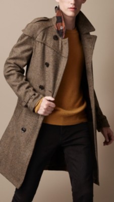Mid-Length Wool Tweed Trench Coat