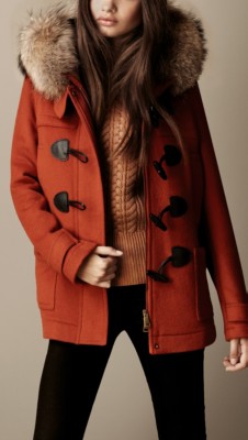 Fur Trim Hooded Duffle Coat
