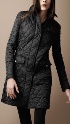 Mid-Length Diamond Quilted Trench Coat