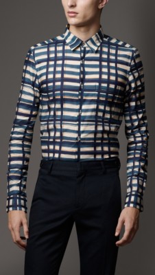 Modern Fit Painted Check Cotton Shirt