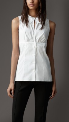 Bow Collar Stretch Cotton Shirt