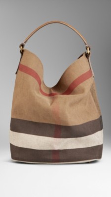 Medium Check Canvas Hobo Bag