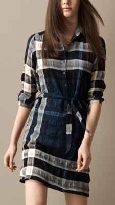 Cotton Blend Check Shirt Dress