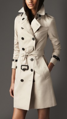 Long Slim Fit Leather Detail Trench Coat