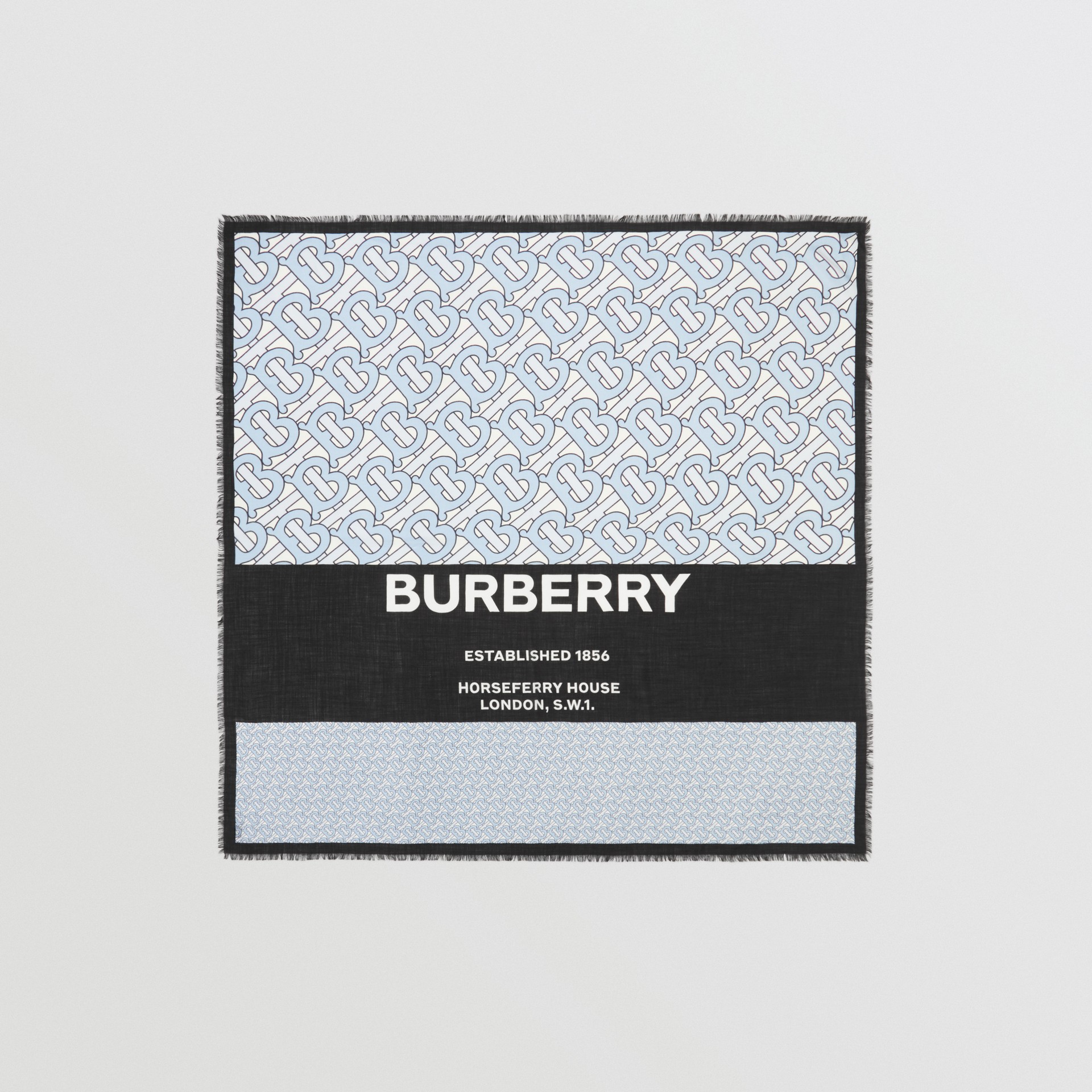 Monogram Print Cashmere Large Square Scarf in Pale Blue | Burberry United States