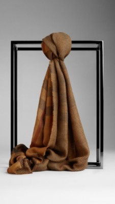 Check Houndstooth Cotton Cashmere Scarf