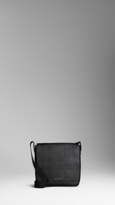 Small Embossed Check Leather Messenger Bag