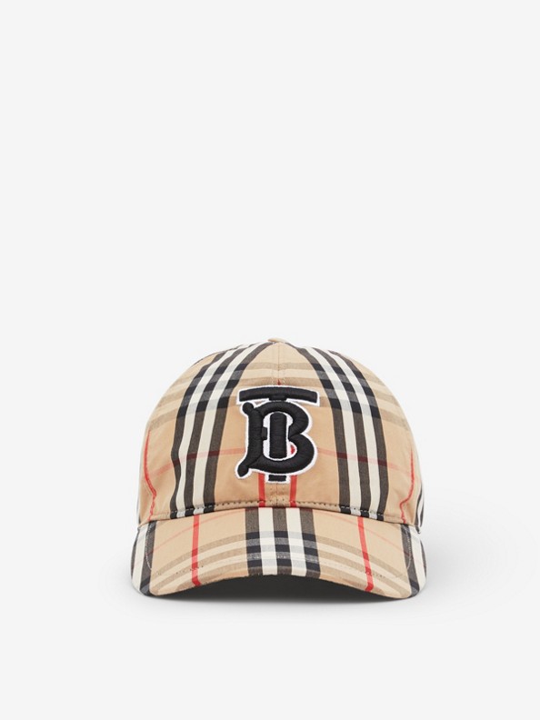 花押字圖案 Vintage 格紋棉質棒球帽 (典藏米色)