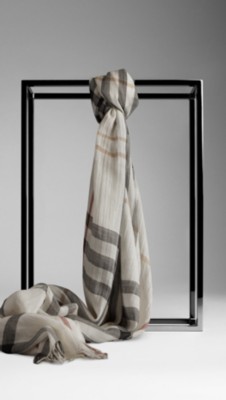 Check Wool Silk Scarf