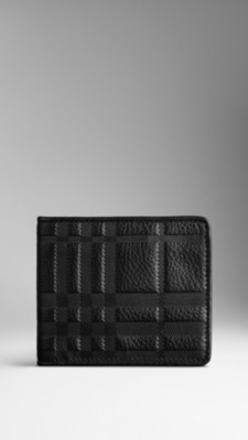 Embossed Check Leather Wallet