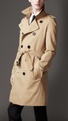 Mid-Length Cotton Gabardine Ostrich Detail Trench Coat