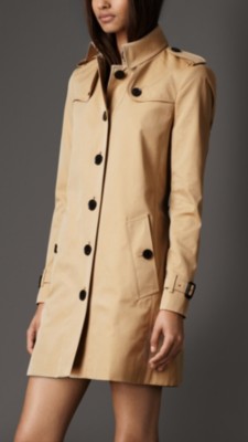 Mid-Length Cotton Gabardine Check Undercollar Trench Coat