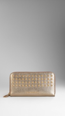 Studded London Leather Ziparound Wallet