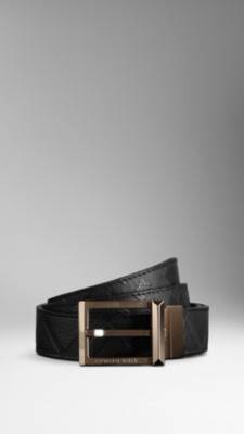 Check Embossed Reversible Leather Belt