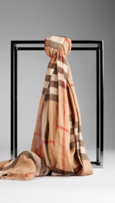 Check Wool Silk Scarf