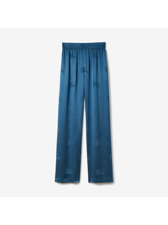 Pantalones anchos en seda con emblemas Equestrian Knight (Azul Marino Discreto)