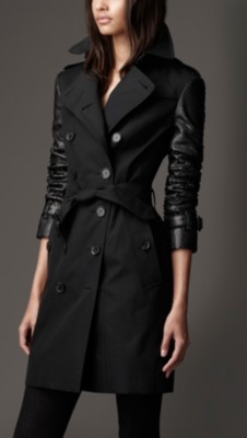 Long Cotton Gabardine Python Sleeve Trench Coat