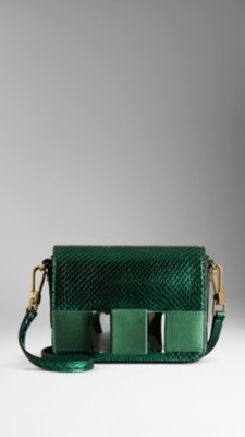 Bow Detail Python Crossbody Bag