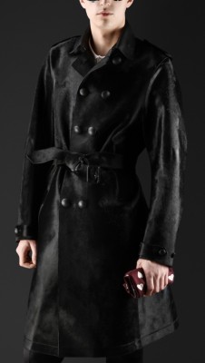 Contrast Collar Calfskin Trench Coat