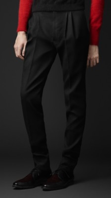 Pleat Front Slim Fit Wool Trousers