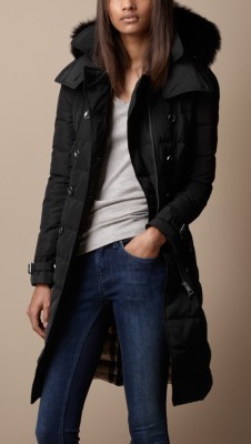 Long Fur Trim Down-Filled Trench Coat