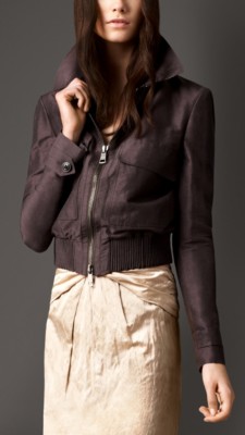 Metallic Undercollar Linen Silk Bomber Jacket