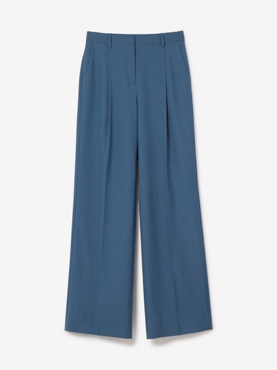 Calças estilo pantalona de lã (Azul Marinho Suave)