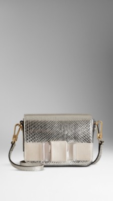 Bow Detail Python Crossbody Bag