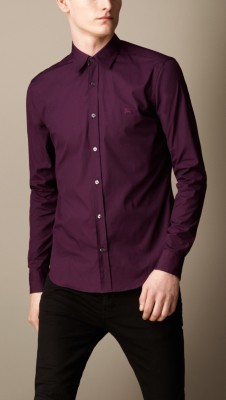 Check Cuff Stretch Cotton Shirt
