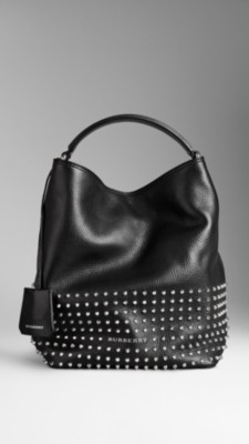 Medium Studded Leather Hobo Bag