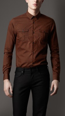 Slim Fit Geometric Print Military Shirt