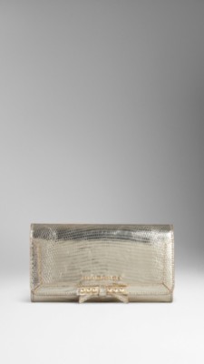 Metallic Lizard Studded Bow Continental Wallet