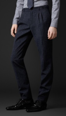 Slim Fit Tweed Pleat Front Trousers