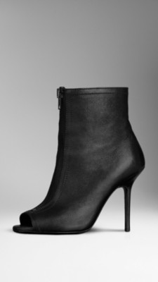Peep-Toe Leather Ankle Boots