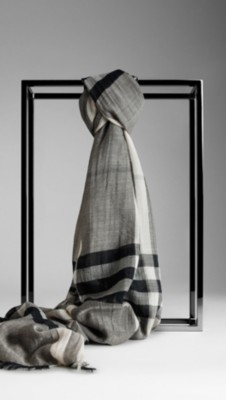 Check Wool Silk Scarf