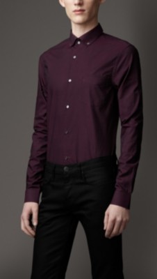 Slim Fit Herringbone Check Cotton Shirt